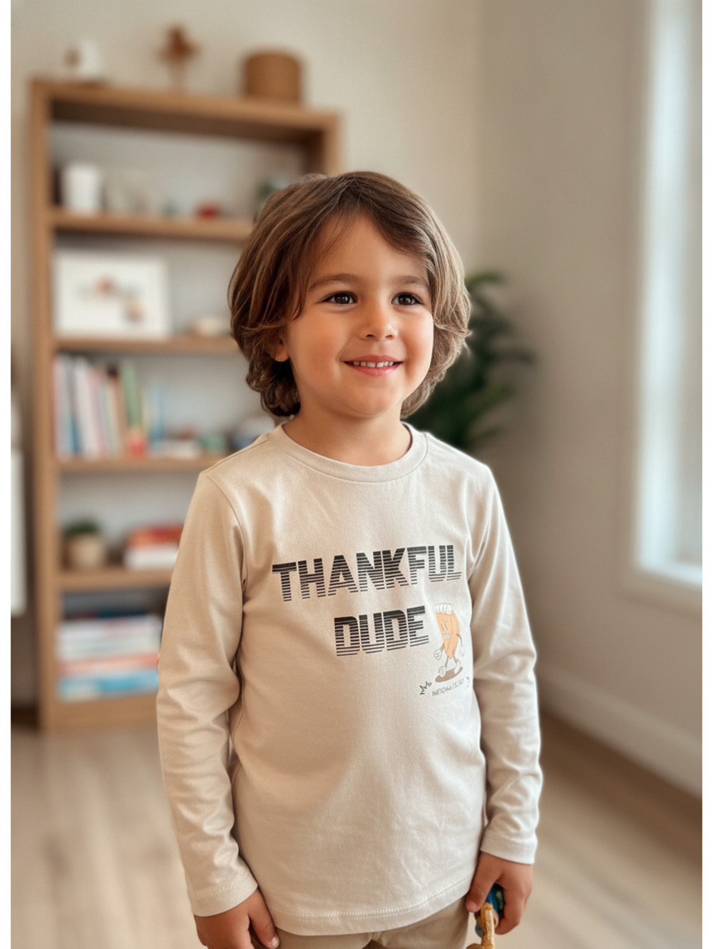 NWT Tiny Tribe Thankful Dude long sleeve Thanksgiving shirt beige size 7